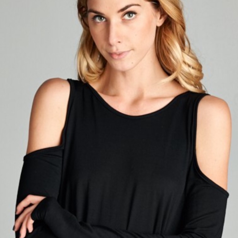 Cherish black jersey top with cold shoulder